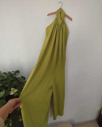 Tuta elegante verde lime morbida con tasche – L