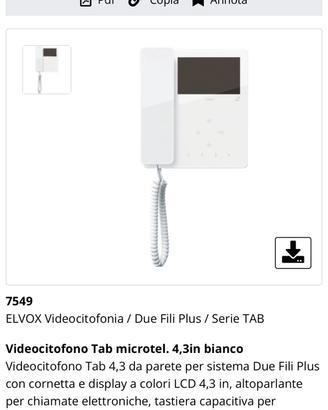 7549 ELVOX Videocitofonia / Due Fili Plus / Serie