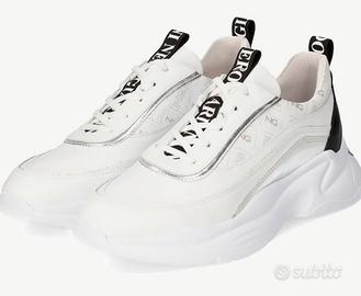 sneakers in pelle bianca nero giardini taglia 35, 