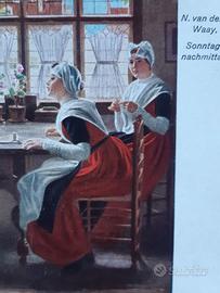 Cartolina donne ricamo cucito domenica pomeriggio