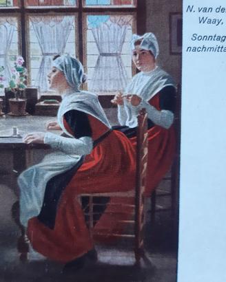 Cartolina donne ricamo cucito domenica pomeriggio