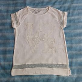 Maglietta bianca cotone Love OVS XS 10 anni