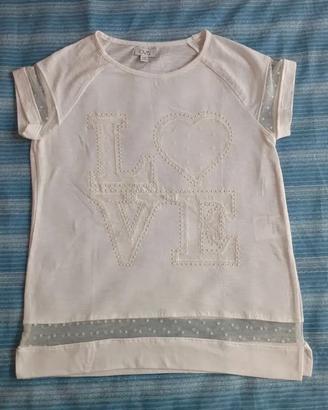 Maglietta bianca cotone Love OVS XS 10 anni