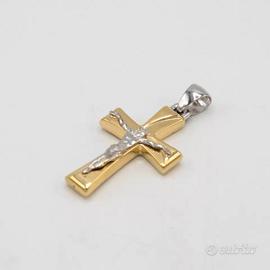 Ciondolo in oro giallo e bianco 18 kt croce a.223