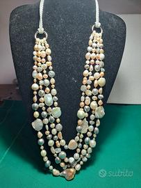 collana 4 fili di perle naturali multicolore 