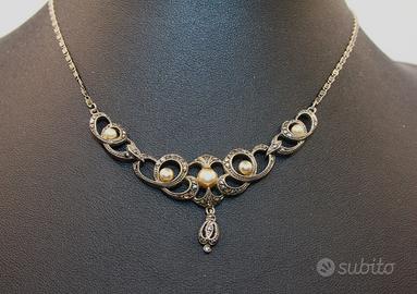 Magnifico collier Art Deco 1930 argento marcasite
