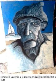 Grande dipinto vecchio pescatore