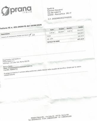 Apparato Ventilazione Meccanica Conrollata Prana