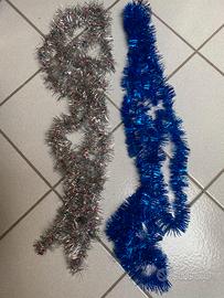 Set 2 fili ghirlande blu e argento albero Natale