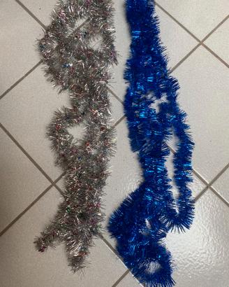 Set 2 fili ghirlande blu e argento albero Natale
