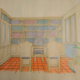 Disegno progetto arredamento colorato a mano