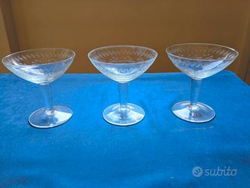 3 Coppe Champagne Vintage Anni '50 Molatura Incisa