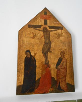 Dipinto su legno di Cristo in croce