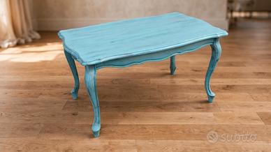 Tavolino shabby chic / provenzale turchese argento