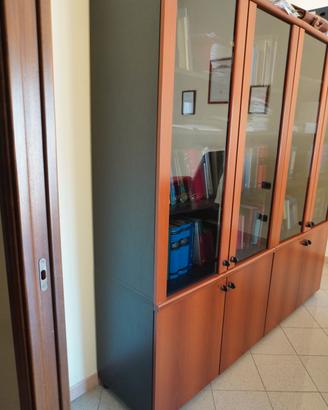 Libreria in legno con ante in vetro