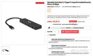 LOTTO N° 19 hub usb 3.1  con ingresso type c
