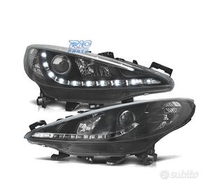 FARI PEUGEOT 207 06-12 LUCE DIURNA A LED FONDO NER