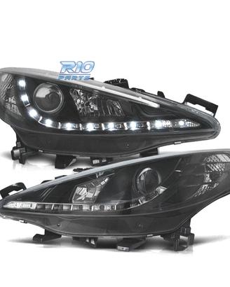 FARI PEUGEOT 207 06-12 LUCE DIURNA A LED FONDO NER