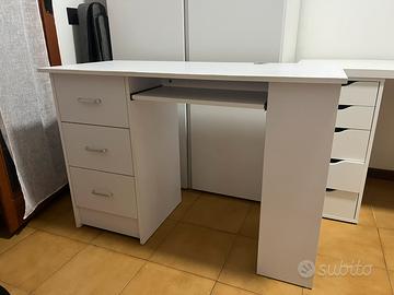 Scrivania porta pc bianca con cassetti 109x49x75,5