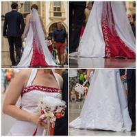 Abito da sposa bianco-rosso con strascico ❤️