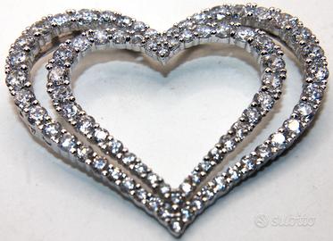 Splendido pendente cuore doppio argento pietre CZ