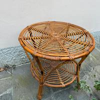 Tavolo tavolino rotondo vintage in paglia vimini