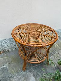 Tavolo tavolino rotondo vintage in paglia vimini