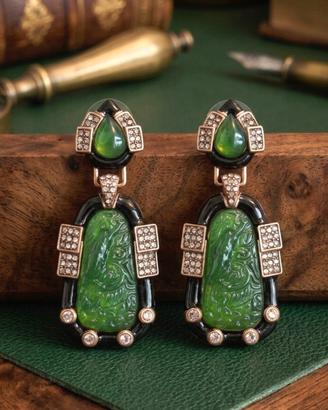 Orecchini vintage con giada firmati monet 