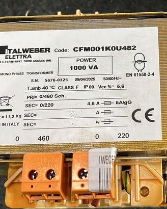 Trasformatore Monofase Isolamento Italweber  1KVA