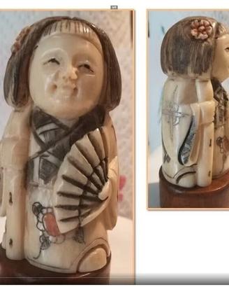 Netsuke in osso - Giovane donna