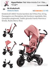 Kinderkraft AVEO – Triciclo rosa, pari al nuovo