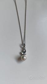 Catenina con ciondolo finta perla e brillanti