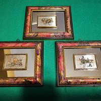 Tris quadrucci in argento e foglia d'oro