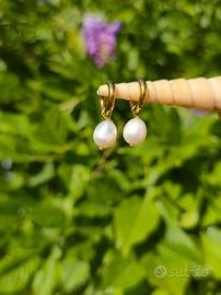 orecchini cerchio spessi acciaio oro perla fiume