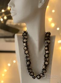 Collana africana perle nere e bianche, artigianale