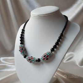 Collana handmade Choker Perle Nere Vintage anni50