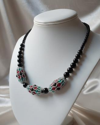 Collana handmade Choker Perle Nere Vintage anni50