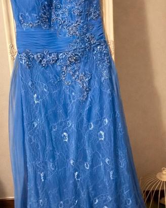 Abito lungo elegante blu-cerimonia/sera