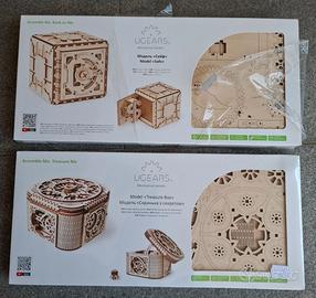 2 Puzzle 3D in legno Ugears "treasure box" "safe"