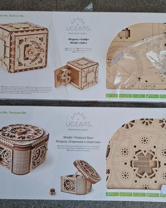 2 Puzzle 3D in legno Ugears "treasure box" "safe"