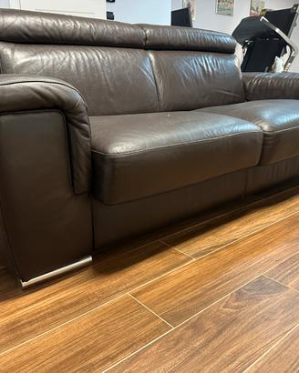 Divano  letto vera  pelle marrone