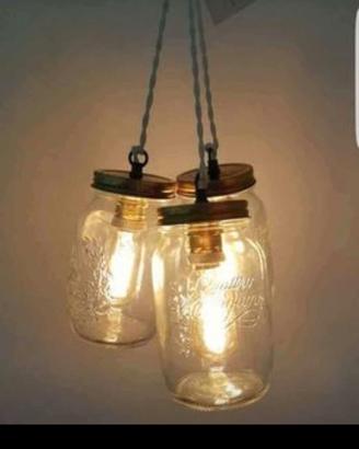 lampadario con barattoli e corda