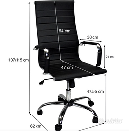 Poltrona ufficio modello Torino in ecopelle Nera