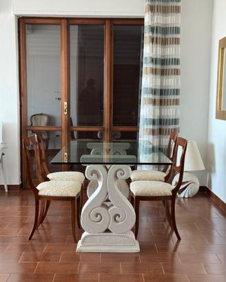 TAVOLO in CRISTALLO E SET SEDIE del 1800