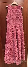 Vestito cerimonia rosa con fiori in rilievo