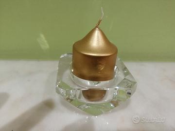 Portacandela cristallo Rosenthal con candela dorat