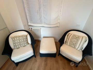 Poltrone in vimini blu notte + pouf coordinato