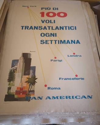 manifesto poster pubblicitario pan American aerei