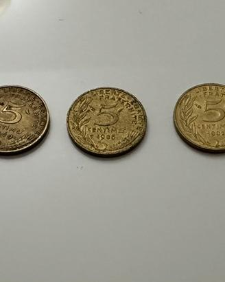Lotto monete 5 centesimi Franco francese