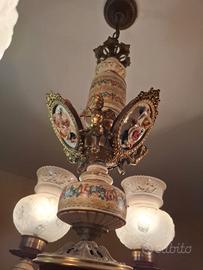 lampadario ottone e ceramica 